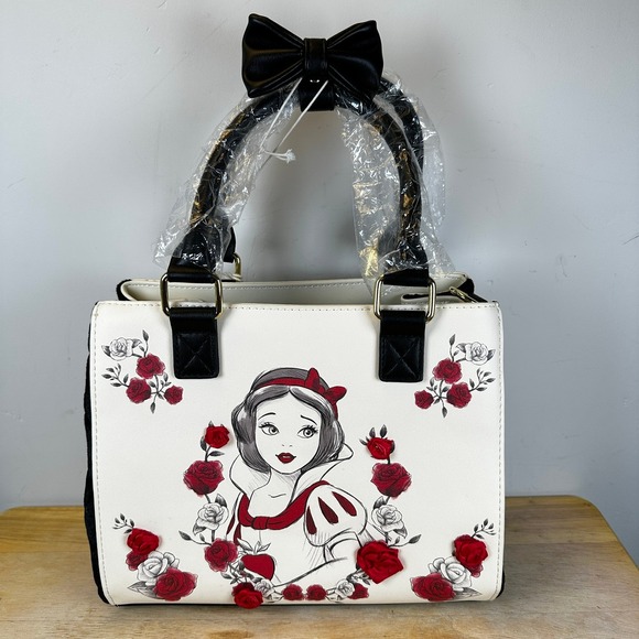 Loungefly Handbags - Loungefly Disney Snow White Roses Tote Bag Handbag Velvet Satchel Crossbody Bow